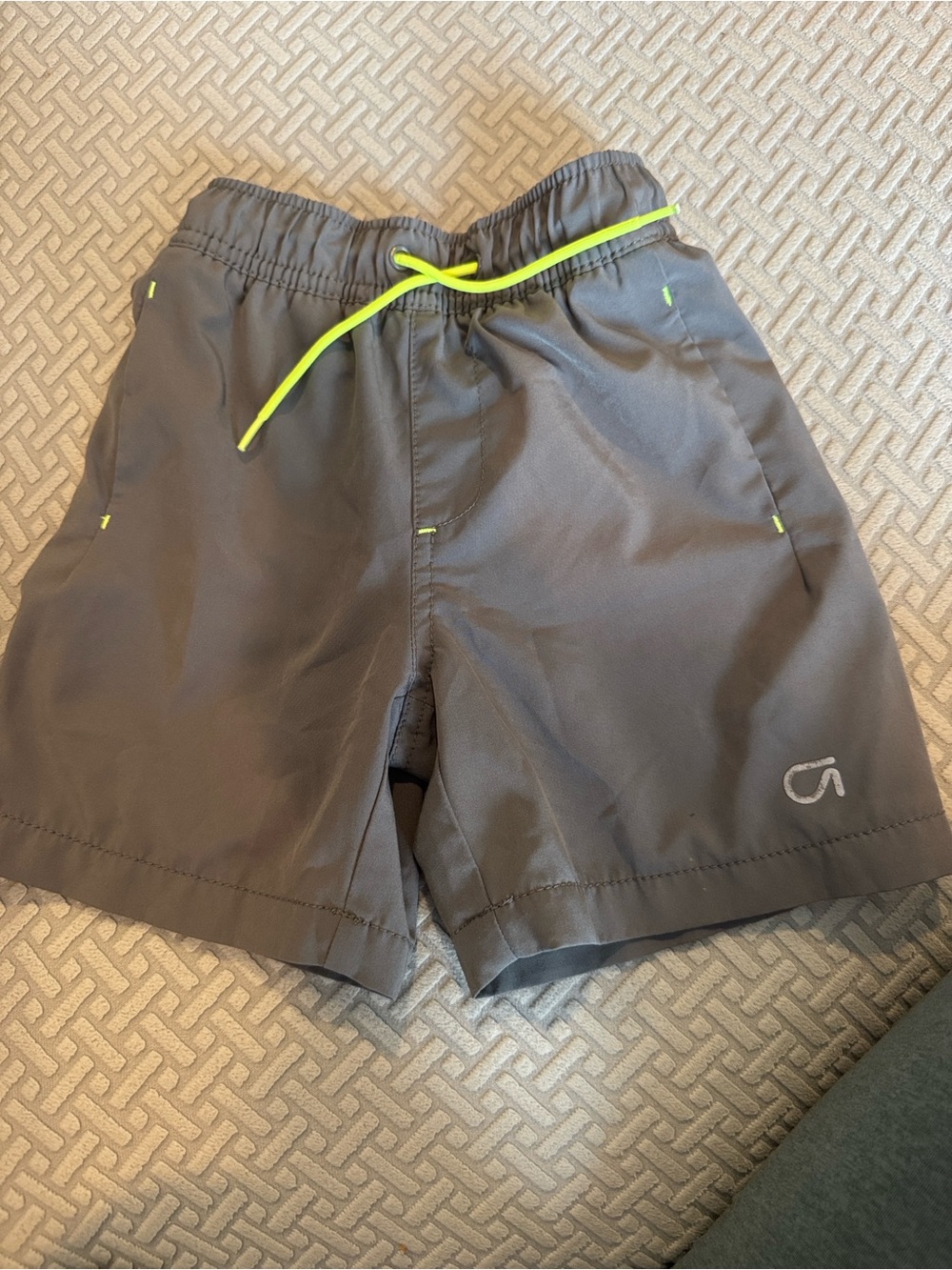 GAP Gapfit Gray Kids Swim Shorts with Neon Yellow Drawstring